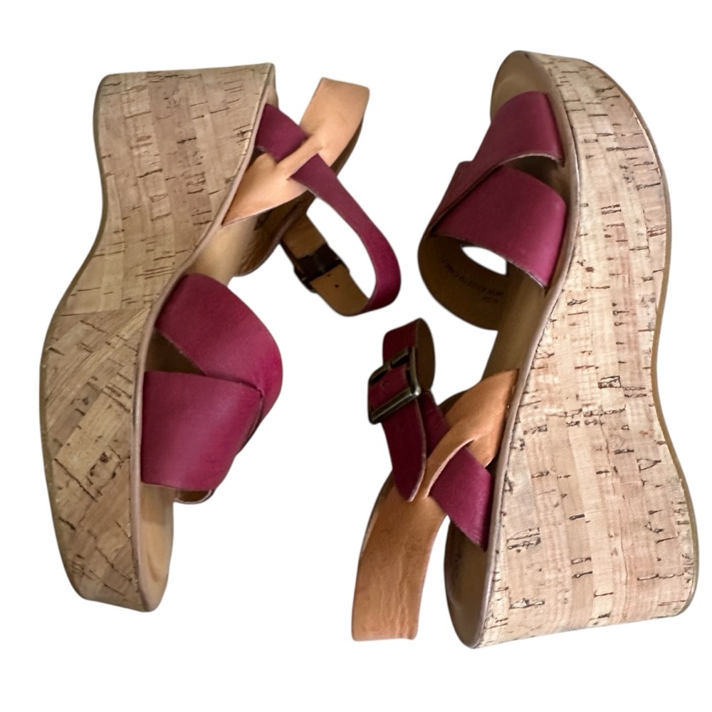 Kork-Ease Women's Pink/Berry Leather Cork Platform Sandals - Picture 5 of 15